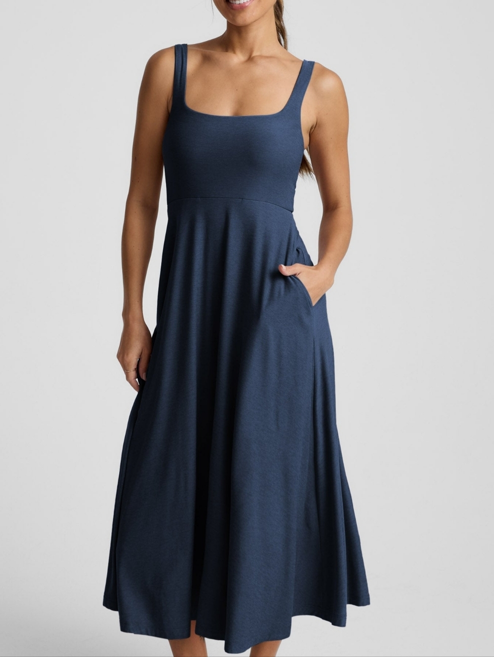 Beyond Yoga At The Ready Square Neck Midi Dress M